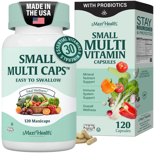 Maxi Health Multivitamin two mini capsules showing easy daily nutrition