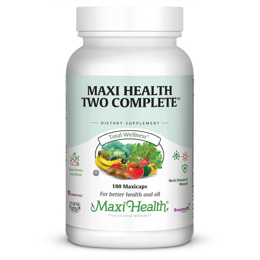 Maxi Health multivitamins bottle front promoting daily energy and wellness.