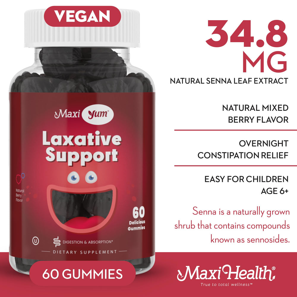Travel-friendly Maxi Health laxatives bottle ready for on-the-go use