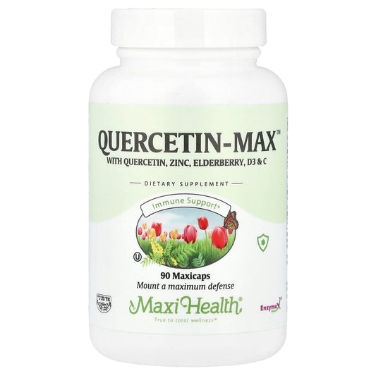 Maxi Health Quercetin 500mg bottle for daily wellness support and convenient on-go use