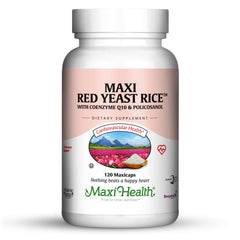 Maxi Health Red Yeast Rice 600mg bottle supports daily heart-conscious wellness.