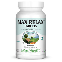 Maxi Health Stress Relief bottle with tablets for daily mood support.