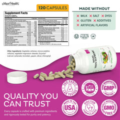Maxi Health Teen Vitamins image showing capsules and labels for skin, hair and nails.