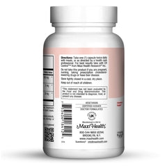 Maxi Health Red Yeast Rice capsules shown as vegan-friendly daily supplement.