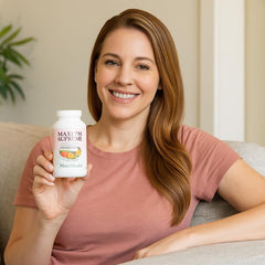 Maxi Health vegetarian capsules ready for daily gut support.