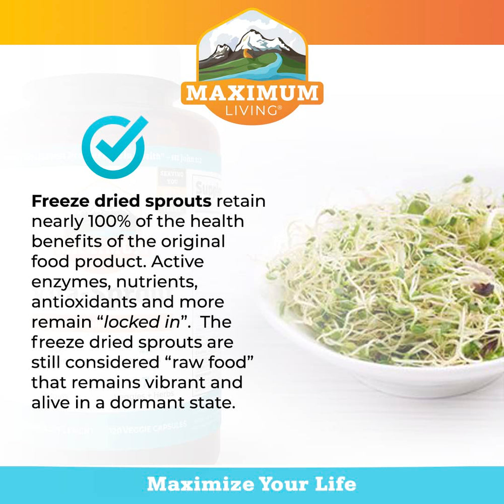 Maximum Living VitaSprout organic sprouts graphic signaling phytonutrient power.