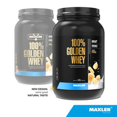 Maxler 100% Golden Whey powder pour shows quick mixing for post workout
