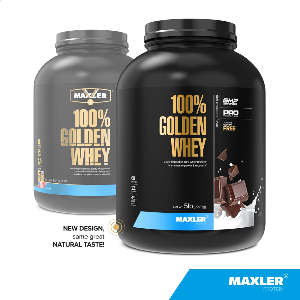 Maxler 100% Golden Whey bottle back showing nutrition and enzyme blend for digestion.