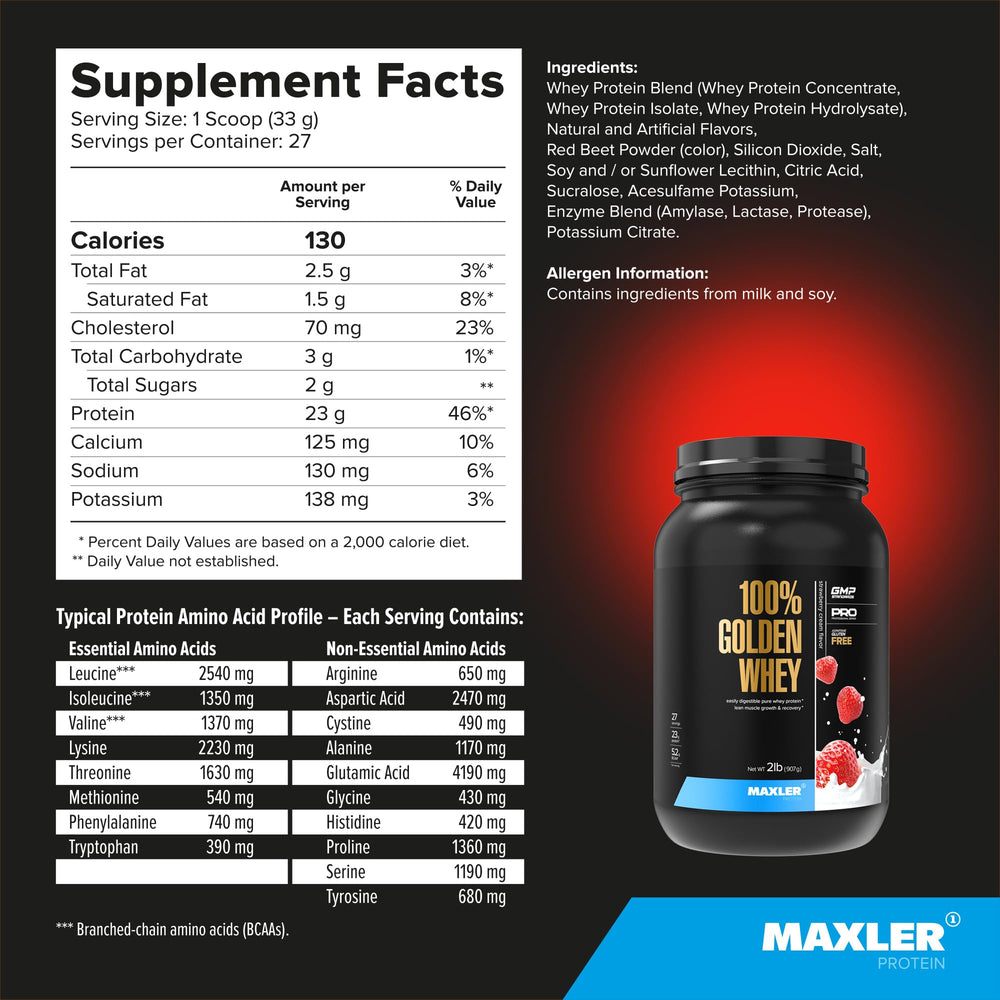 Maxler 100% Golden Whey digestive enzymes close-up