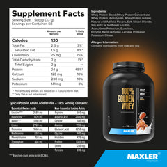 Maxler Golden Whey 5 lb packaging with GMP-compliant USA label