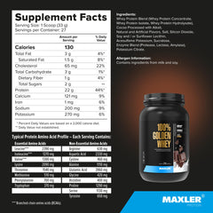Maxler Golden Whey ingredients blend graphic depicting concentrate, isolate, and hydrolysate