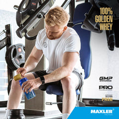 Maxler Golden Whey mixing with milk demonstrates quick blendability