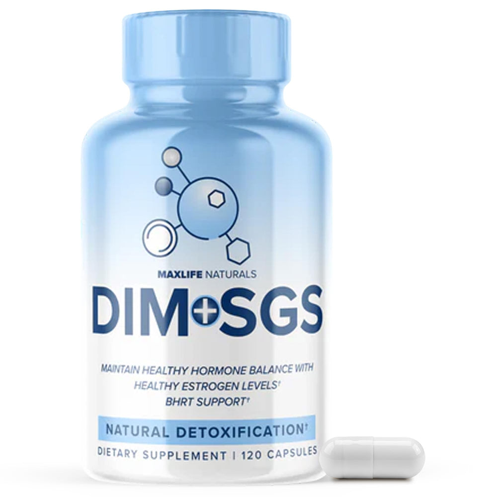 MAXLIFE NATURALS Dim+SGS bottle front for daily hormone balance support.