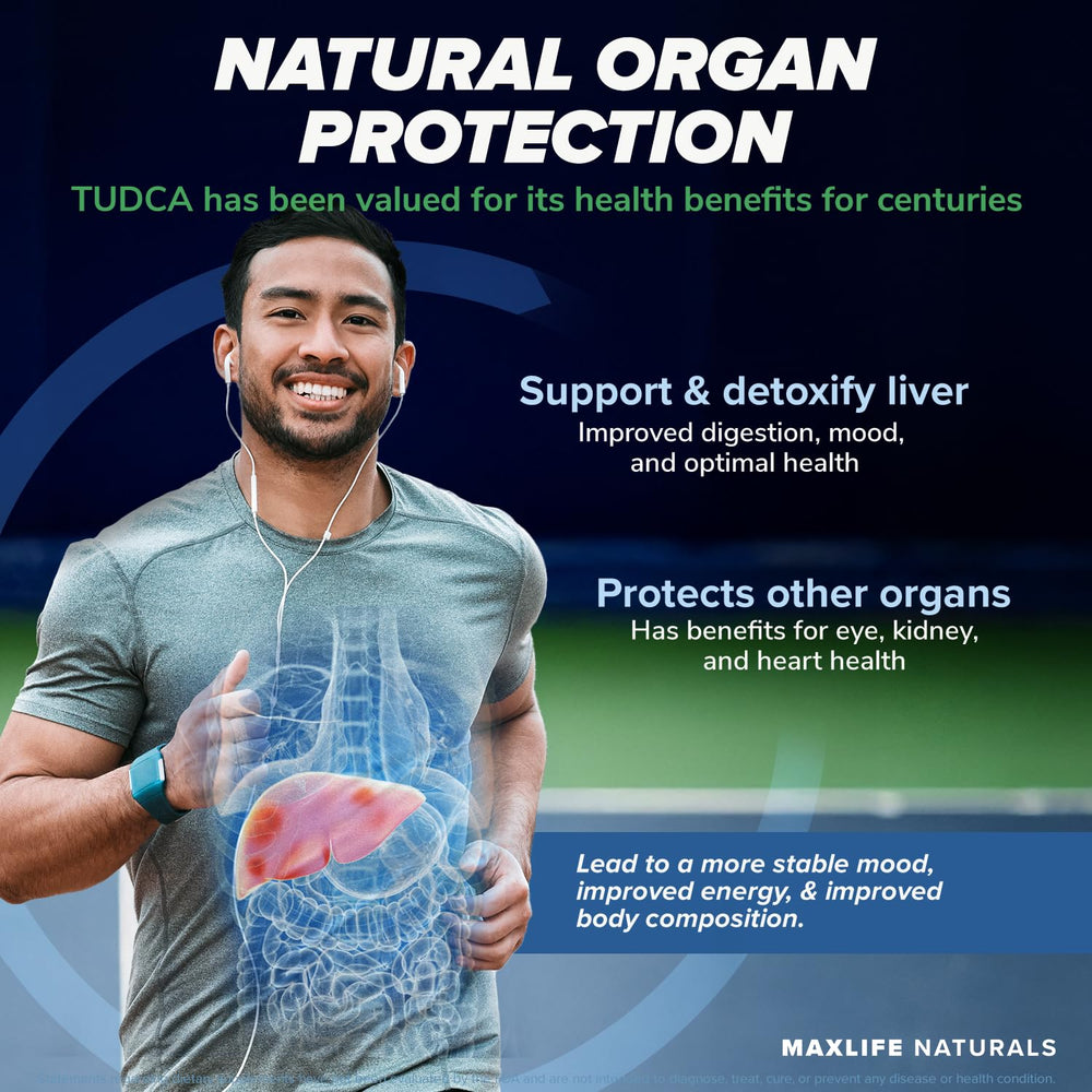 MAXLIFE NATURALS Tudca bottle being poured for easy daily routine