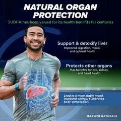MAXLIFE NATURALS Tudca bottle being poured for easy daily routine