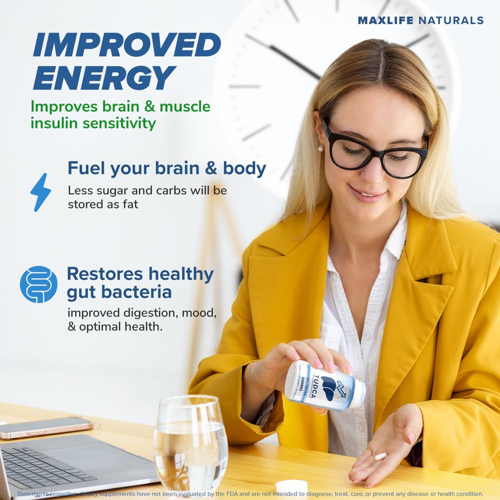 MAXLIFE NATURALS Tudca package information emphasizing product details