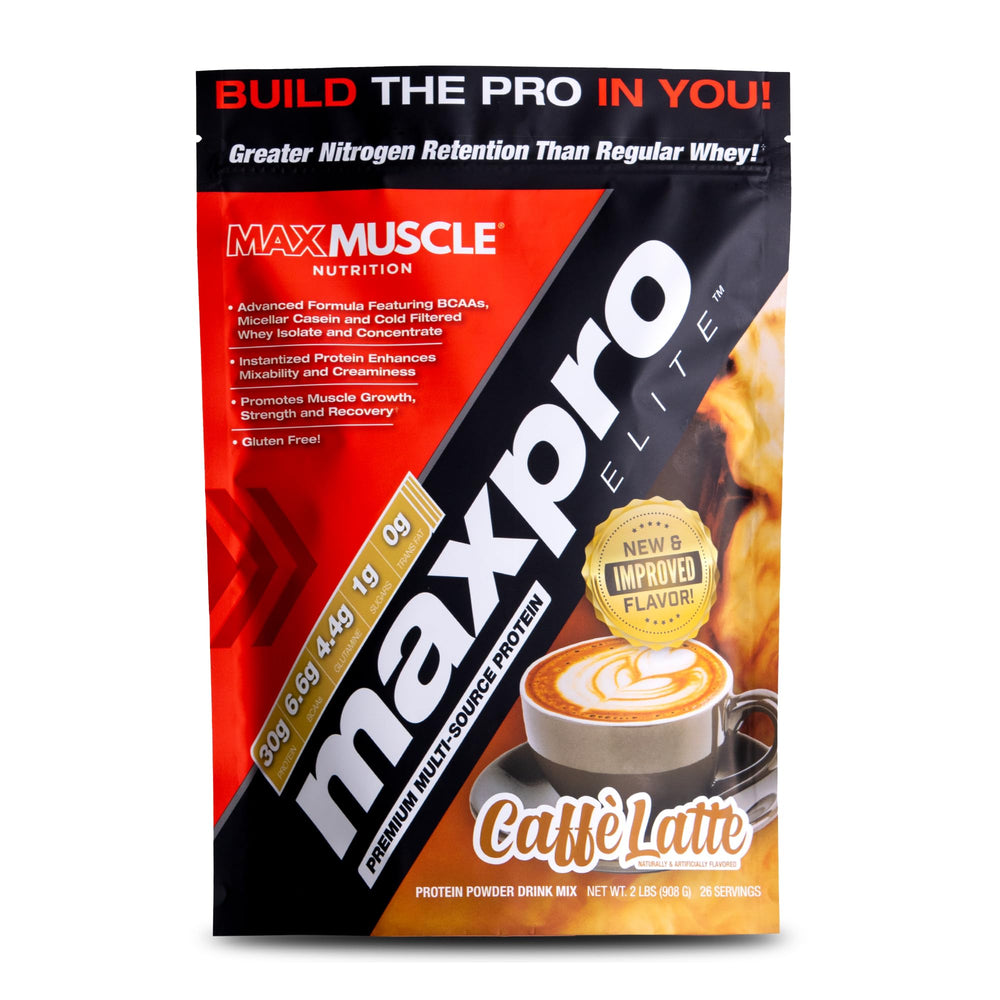 Max Muscle Maxpro Elite Café Latte bottle pour for convenient on-the-go fueling