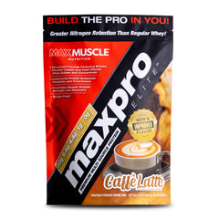 Max Muscle Maxpro Elite Café Latte bottle pour for convenient on-the-go fueling
