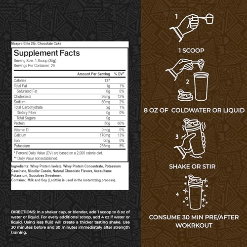 Max Muscle Maxpro Elite scoop beside the tub for precise protein intake.