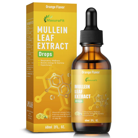 MaxuraFit Mullein Drops bottle on a counter for daily respiratory support.
