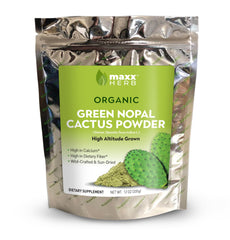 Maxx Herb Nopal powder with dried leaves indicating fiber rich formula