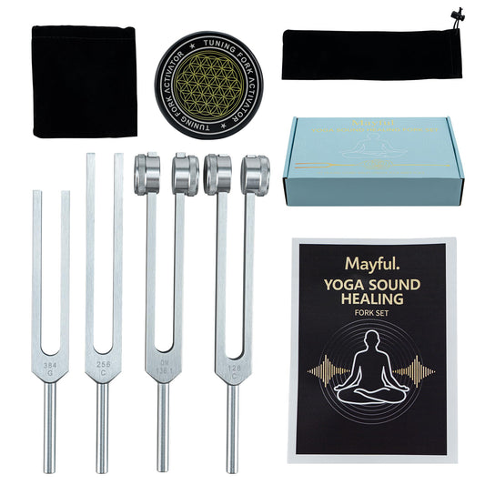 Mayful tuning forks kit full set for portable sound therapy in any space.