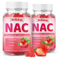Mchokuu NAC gummies bottle showing 1000mg per serving for antioxidant support.