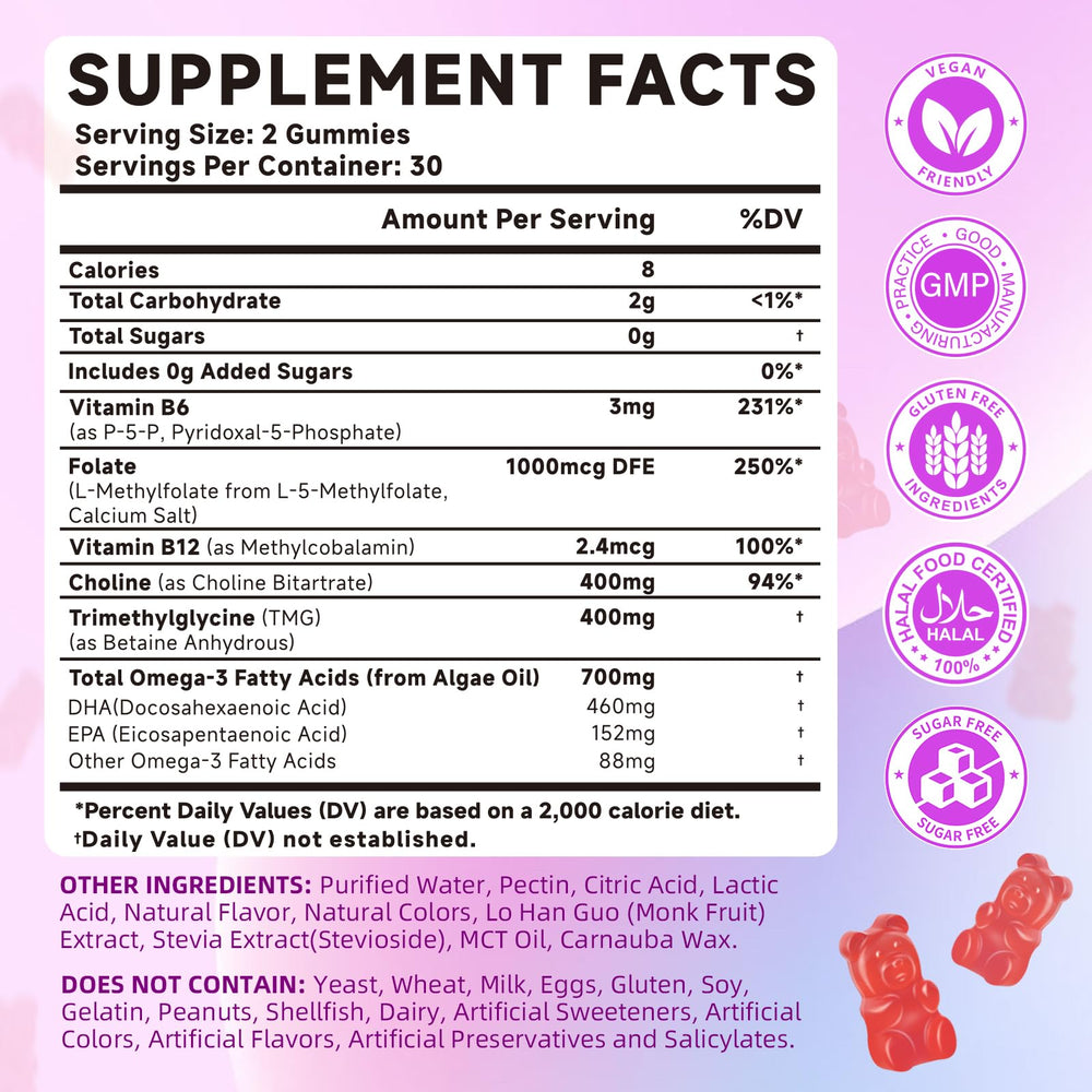 Close-up of raspberry-flavored gummies showing sugar-free, vegan features from Mchokuu.