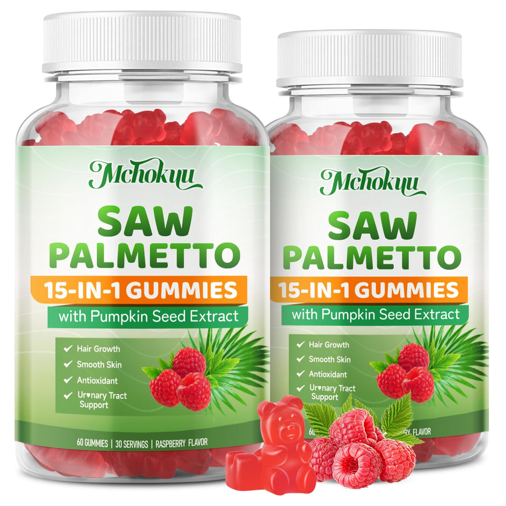 Mchokuu Saw Palmetto Gummies bottle-front for daily wellness packaging.