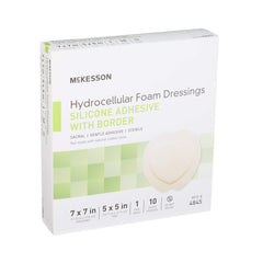McKesson Hydrocellular Foam Dressing 7x7 inch size with 5x5 inch pad.