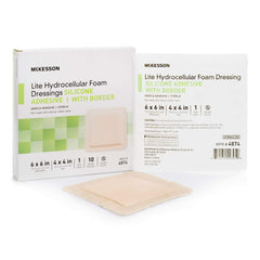 McKesson Lite 6x6 inch dressing with labeled size.