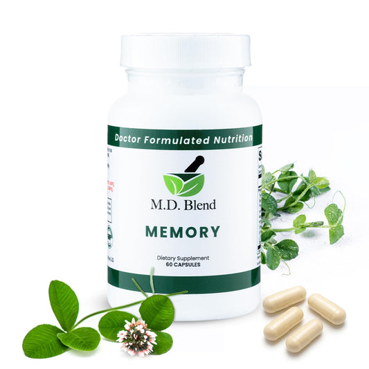M.D. Blend Brain Support bottle front promoting daily focus.