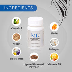 MD Nutri label detail displays vegetarian capsules and clean, drug-free ingredients