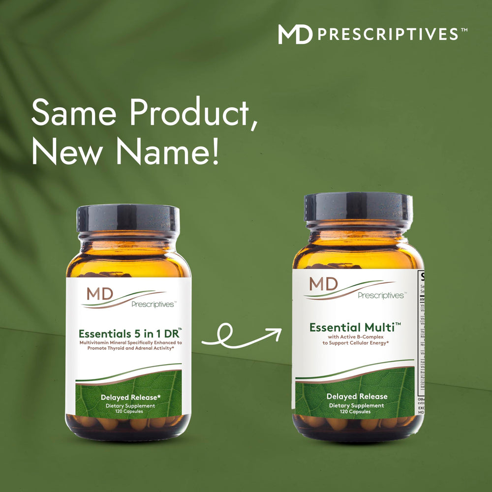 MD Prescriptives Essential Multi tablets arranged for daily use.