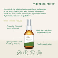 MD Prescriptives Liposomal Melatonin Spray packaging signals vegetarian, GMO-free USA-made formula.