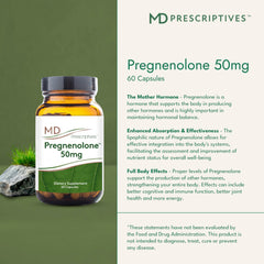 MD Prescriptives Pregnenolone label view conveys clear vegan, non-GMO commitment.