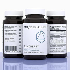 MD Process GlucoBerry bottle back label with ingredients and directions