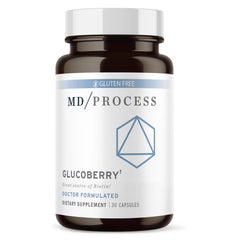MD Process GlucoBerry bottle front showing 30 capsules for daily support.
