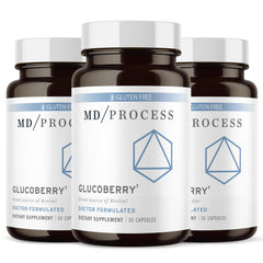 MD Process GlucoBerry bottle front shows antioxidant blend for daily wellness