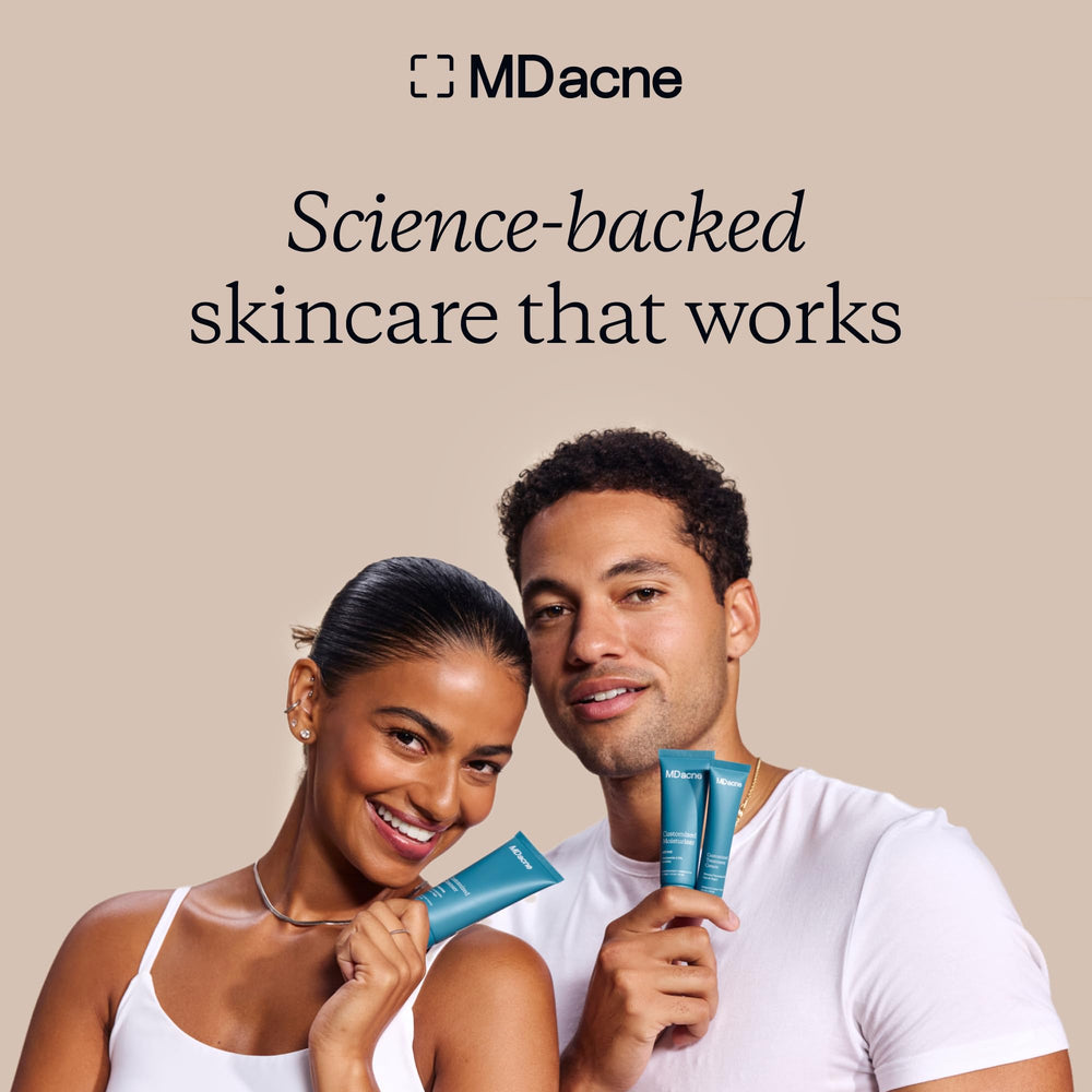 Capsules lined up beside the MDacne bottle imply simple, consistent use.