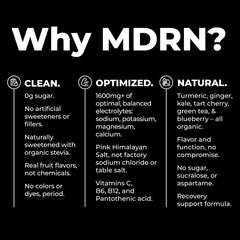 MDRN Hydration no sugar formulation emphasized on a clean label for health-minded users.