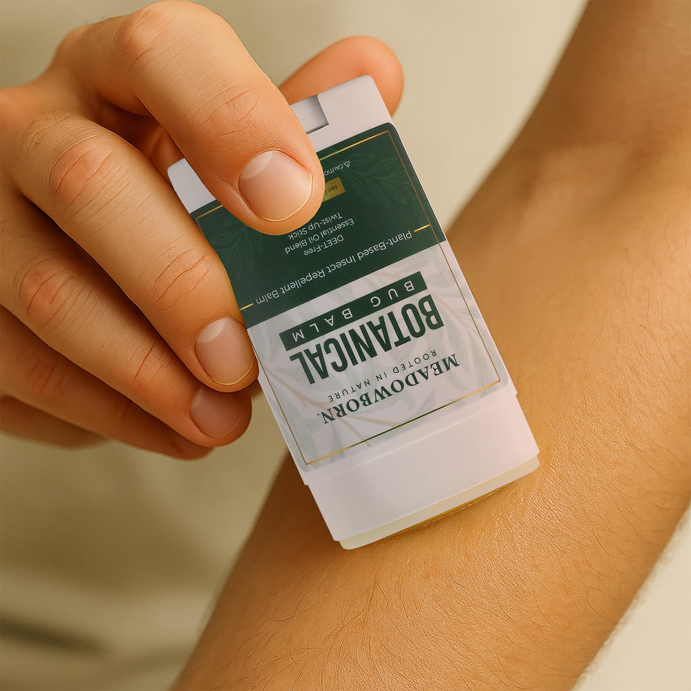 Meadowborn Bug Balm uses plant-based oils for a natural routine.