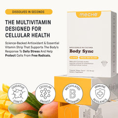 Meche multivitamin strip mango flavor offers a tasty, sugar-free daily boost.