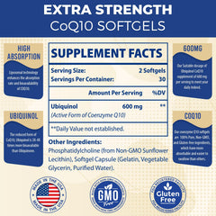 Mecinalis CoQ10 liposomal label with dosage and quality details.