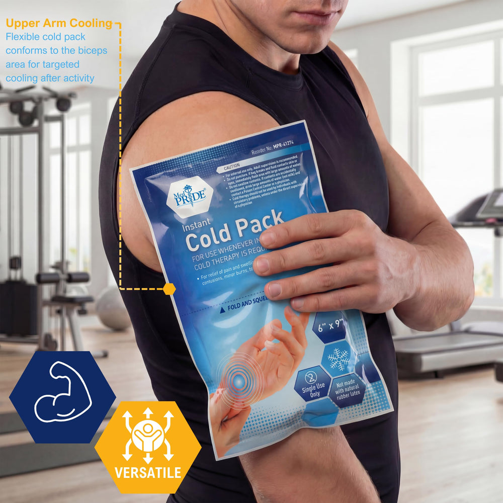 Ankle sprain relief with disposable cold pack and quick cooling.