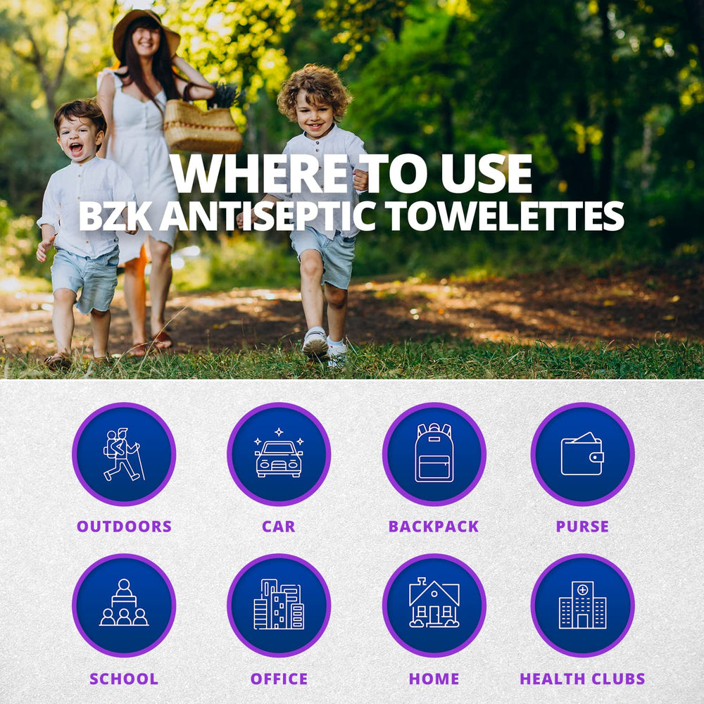 MEDca BZK wipes individually packaged for mess-free use on the go