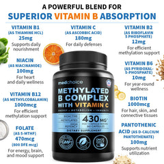 MedChoice B Complex label showcases vegan, non-GMO, gluten-free features
