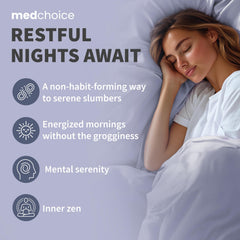 MEDCHOICE valerian root, GABA, and 5-HTP blend promotes calm nights without grogginess.