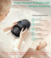 Medcursor cordless hand massager heat levels dial demonstrates soothing warmth option.