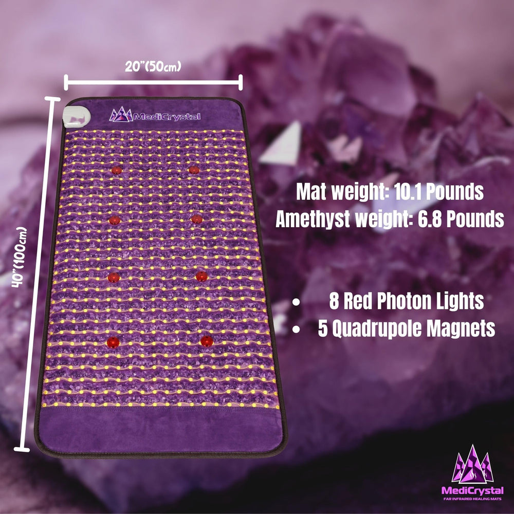 MediCrystal natural amethyst crystals showcased for soothing home spa ambience